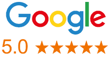 Image showing a 5.0 star rating with five gold stars on an orange background, symbolizing top customer satisfaction and excellence in funeral services, cremations, and pre-planning options for Alabama families.